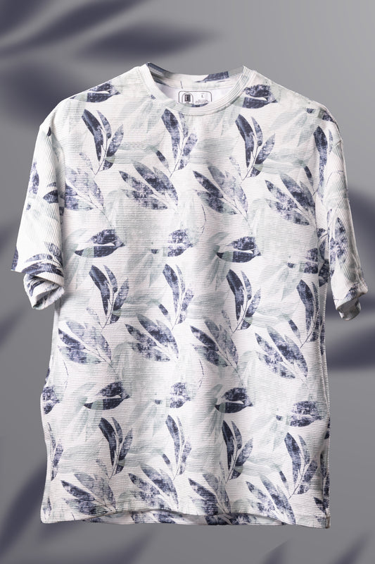 Leaf Fade – Oversized Textured Popcorn Cotton T-Shirt