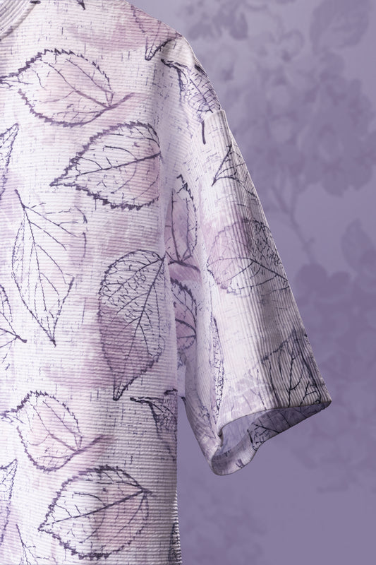 Dusted Veins – Oversized Popcorn Cotton Leaf Sketch T-Shirt