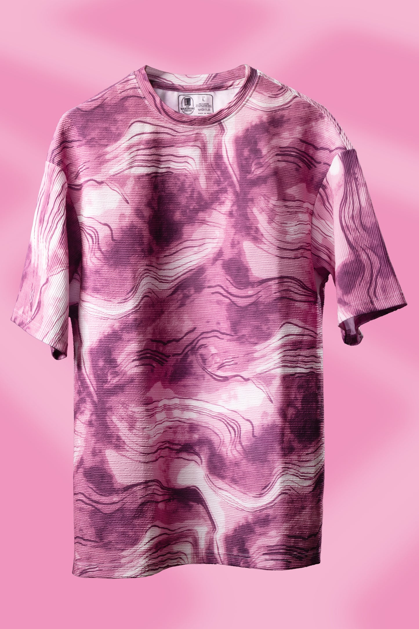 Crimson Swirl – Oversized Marbled Popcorn Cotton T-Shirt
