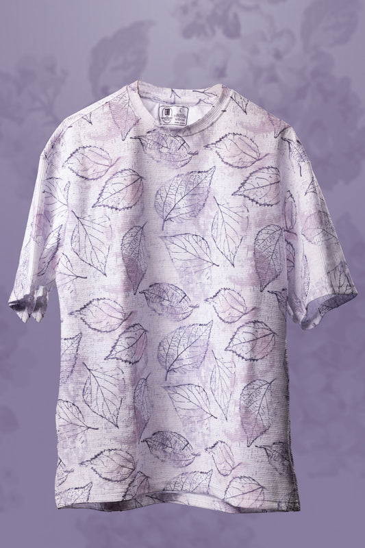 Dusted Veins – Oversized Popcorn Cotton Leaf Sketch T-Shirt