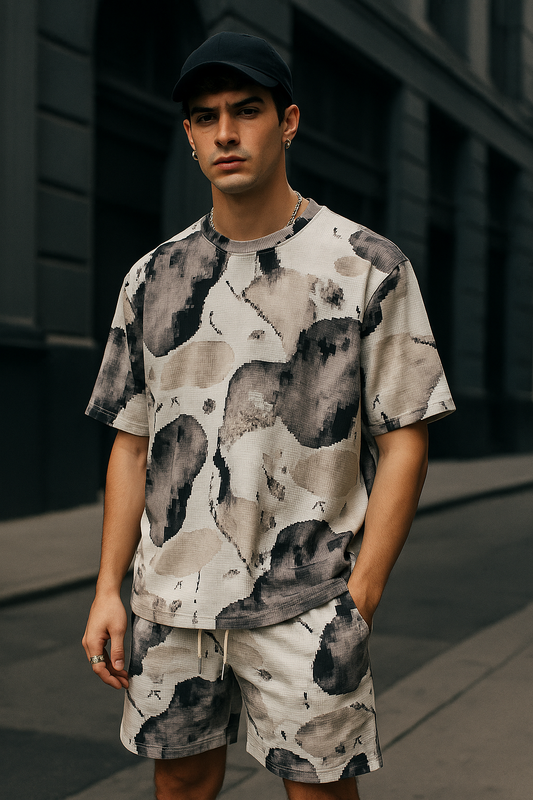 Bleach Bite Co-ord Set 1 – Limited Edition Bleach-Dyed Oversized Fit with Shorts (Unisex)