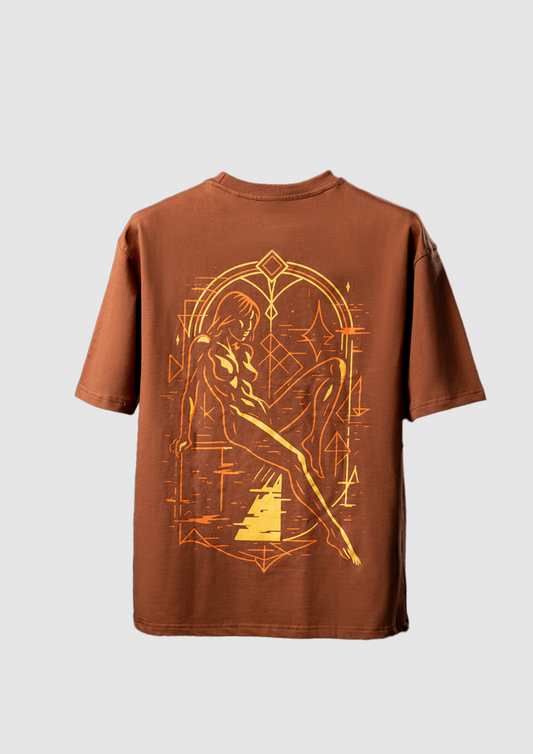 Heaven’s Frame – Oversized Unisex Graphic Streetwear T-Shirt (Brown)