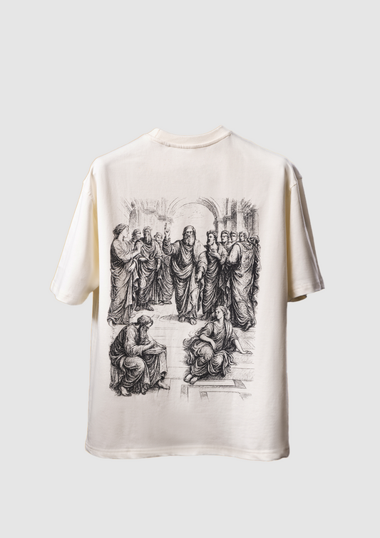 Echoes of Athens – Oversized Unisex Greek Art Graphic T-Shirt (Off-White)
