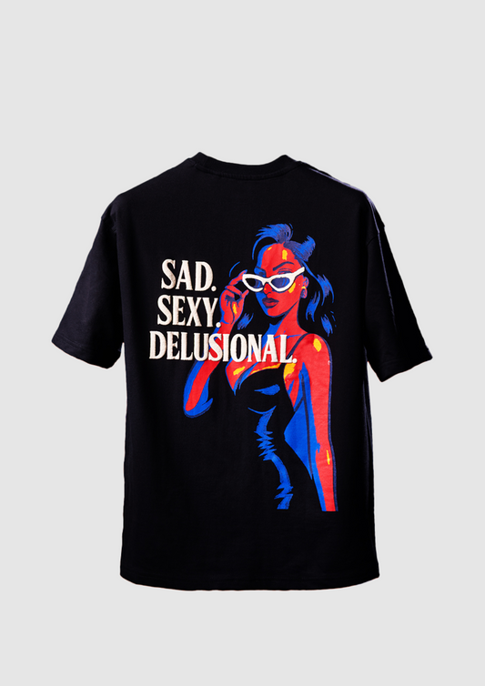 Black oversized puff print GTA inspired graphic t-shirt – unisex streetwear by The Wardrobe Theory, India